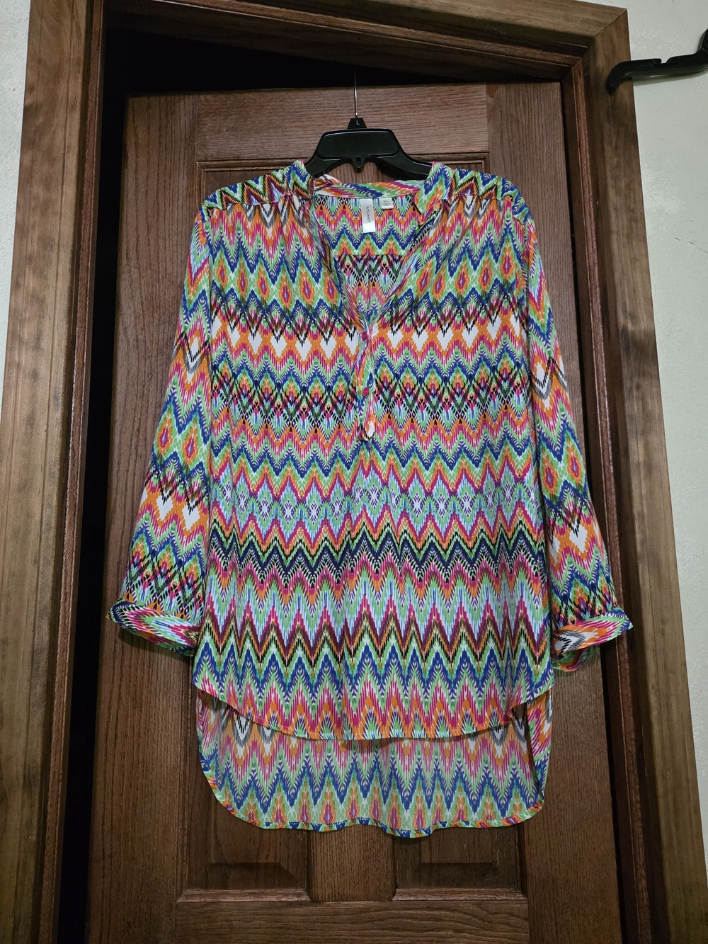 Chevron Geometric Indie Watercolor Vibrant High Low V-neck Sheer Top